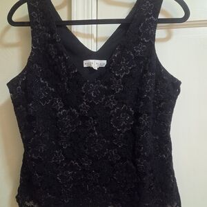 White House Black Market Black Embellished Fitted Tank Top